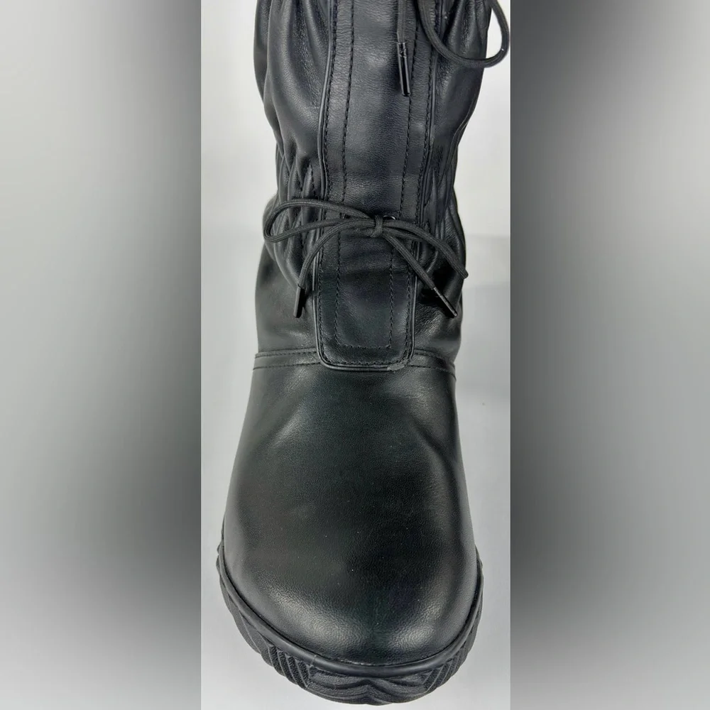 SOREL Firenzy Knee High Black Leather Boots 8 Plaid Wool Lined Slouchy Winter